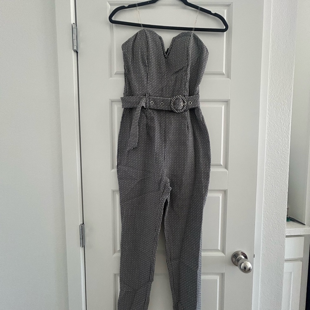 Rhapsody Gray Belted Jumpsuit with V-Neckline